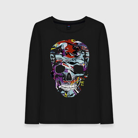 Женский лонгслив хлопок с принтом Skull в Екатеринбурге, 100% хлопок |  | color | fashion | grin | jaw | orbits | paint | skull | teeth | vanguard | глазницы | зубы | краска | мода | оскал | пасть | цвет | череп