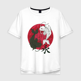 Мужская футболка хлопок Oversize с принтом Инь-янь в Екатеринбурге, 100% хлопок | свободный крой, круглый ворот, “спинка” длиннее передней части | Тематика изображения на принте: инь янь | рыбы | япония