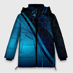 Женская зимняя куртка 3D с принтом ABSTRACT BLUE в Екатеринбурге, верх — 100% полиэстер; подкладка — 100% полиэстер; утеплитель — 100% полиэстер | длина ниже бедра, силуэт Оверсайз. Есть воротник-стойка, отстегивающийся капюшон и ветрозащитная планка. 

Боковые карманы с листочкой на кнопках и внутренний карман на молнии | abstraction | geometry | hexagon | neon | paints | stripes | texture | triangle | абстракция | брызги | геометрия | краски | неон | неоновый | соты | текстура