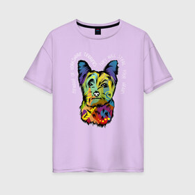 Женская футболка хлопок Oversize с принтом Берегись Йоркширского терьера в Екатеринбурге, 100% хлопок | свободный крой, круглый ворот, спущенный рукав, длина до линии бедер
 | абстракция | берегись | йорк | йоркширский терьер | любовь | мило | радуга | разноцветная | собаки