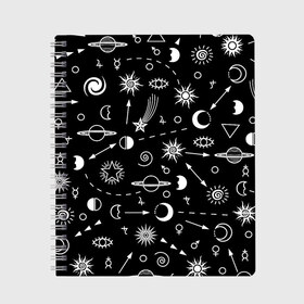 Тетрадь с принтом Космос в Екатеринбурге, 100% бумага | 48 листов, плотность листов — 60 г/м2, плотность картонной обложки — 250 г/м2. Листы скреплены сбоку удобной пружинной спиралью. Уголки страниц и обложки скругленные. Цвет линий — светло-серый
 | Тематика изображения на принте: alien | galaxy | moon | nasa | pattern | space | star | sun | ufo | астрономия | звезды | космонавтика | космос | луна | наса | нло | паттерн | пришельцы