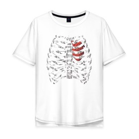 Мужская футболка хлопок Oversize с принтом Skeleton в Екатеринбурге, 100% хлопок | свободный крой, круглый ворот, “спинка” длиннее передней части | skeleton | рёбра | скелет