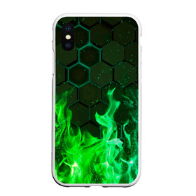 Чехол для iPhone XS Max матовый с принтом Fire в Екатеринбурге, Силикон | Область печати: задняя сторона чехла, без боковых панелей | fire | psicodelic | абстрактный | абстракция | зелёный | зеленый огонь | калейдоскоп | огонь | пламя | пламя космос | психоделика | радужный | разводы красок | северное сияние | фракталы