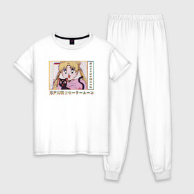 Женская пижама хлопок с принтом Sailor Moon Usagi Tsukino Luna в Екатеринбурге, 100% хлопок | брюки и футболка прямого кроя, без карманов, на брюках мягкая резинка на поясе и по низу штанин | anime | kawaii | manga | sailor moon | sailor moon luna | usagi tsukino | vaporwave | аниме | луна | манга | сейлор мун | усаги цукино