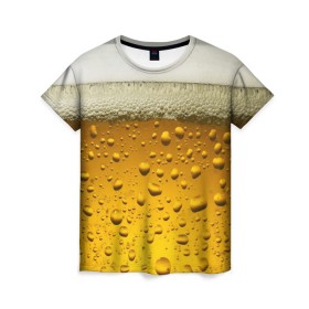 Женская футболка 3D с принтом ПИВО в Екатеринбурге, 100% полиэфир ( синтетическое хлопкоподобное полотно) | прямой крой, круглый вырез горловины, длина до линии бедер | beer | textures | бир | напитки | пенное | текстуры | фон