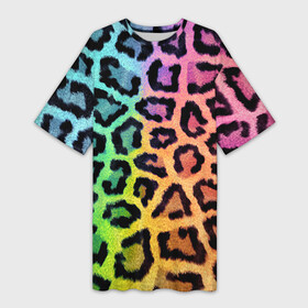 Платье-футболка 3D с принтом JAGUAR GRADIENT в Екатеринбурге,  |  | cat | jaguar | leopard | yaguar | дикая кошка | животные | кошка | леопард | пятна животного | текстура | шерсть | ягуар