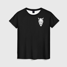Женская футболка 3D с принтом Демон Они (Принт на спине) в Екатеринбурге, 100% полиэфир ( синтетическое хлопкоподобное полотно) | прямой крой, круглый вырез горловины, длина до линии бедер | cyberpunk | demon | japan | kyoto | oni | tokyo | аниме | демон | киберпанк | маска | они | стиль | ханья | япония | японский