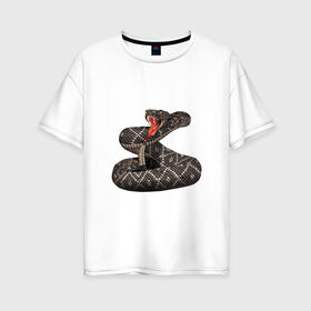 Женская футболка хлопок Oversize с принтом Гремучая змея в Екатеринбурге, 100% хлопок | свободный крой, круглый ворот, спущенный рукав, длина до линии бедер
 | гремучая змея | животные | звери | змея | опасность | пресмыкающиеся | рисунок
