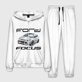 Мужской костюм 3D с принтом FORD в Екатеринбурге, 100% полиэстер | Манжеты и пояс оформлены тканевой резинкой, двухслойный капюшон со шнурком для регулировки, карманы спереди | Тематика изображения на принте: focus | ford | авто | гонки | машина | тачка | фокус | форд