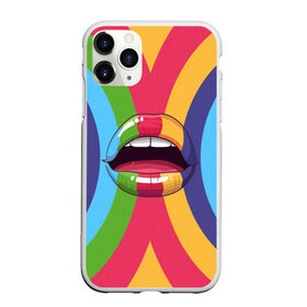 Чехол для iPhone 11 Pro Max матовый с принтом Радужные губы в Екатеринбурге, Силикон |  | Тематика изображения на принте: вписка | губы | зубы | клуб | пафос | пафосная | поцелуй | радуга | радужно | рот | сочность | сочные | туса | тусовка | улыбка | язык