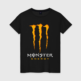 Женская футболка хлопок с принтом MONSTER ENERGY в Екатеринбурге, 100% хлопок | прямой крой, круглый вырез горловины, длина до линии бедер, слегка спущенное плечо | black monster | bmx | claw | cybersport | energy | monster | monster energy | moto | motocross | race | sport | киберспорт | когти | монстер энерджи | монстр | мото | мотокросс | ралли | скейтбординг | спорт | т | энергия