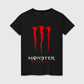 Женская футболка хлопок с принтом MONSTER ENERGY в Екатеринбурге, 100% хлопок | прямой крой, круглый вырез горловины, длина до линии бедер, слегка спущенное плечо | black monster | bmx | claw | cybersport | energy | monster | monster energy | moto | motocross | race | sport | киберспорт | когти | монстер энерджи | монстр | мото | мотокросс | ралли | скейтбординг | спорт | т | энергия