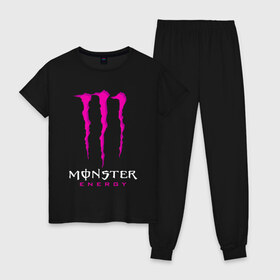 Женская пижама хлопок с принтом MONSTER ENERGY в Екатеринбурге, 100% хлопок | брюки и футболка прямого кроя, без карманов, на брюках мягкая резинка на поясе и по низу штанин | black monster | bmx | claw | cybersport | energy | monster | monster energy | moto | motocross | race | sport | киберспорт | когти | монстер энерджи | монстр | мото | мотокросс | ралли | скейтбординг | спорт | т | энергия