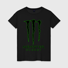 Женская футболка хлопок с принтом MONSTER ENERGY в Екатеринбурге, 100% хлопок | прямой крой, круглый вырез горловины, длина до линии бедер, слегка спущенное плечо | black monster | bmx | claw | cybersport | energy | monster | monster energy | moto | motocross | race | sport | киберспорт | когти | монстер энерджи | монстр | мото | мотокросс | ралли | скейтбординг | спорт | т | энергия