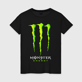 Женская футболка хлопок с принтом MONSTER ENERGY в Екатеринбурге, 100% хлопок | прямой крой, круглый вырез горловины, длина до линии бедер, слегка спущенное плечо | black monster | bmx | claw | cybersport | energy | monster | monster energy | moto | motocross | race | sport | киберспорт | когти | монстер энерджи | монстр | мото | мотокросс | ралли | скейтбординг | спорт | т | энергия