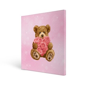 Холст квадратный с принтом Плюшевый медведь с сердечком в Екатеринбурге, 100% ПВХ |  | арт | животные | картинка | медвежонок | мишка | плюшевый медведь | рисунок | розовые цветы | розочки | розы | сердечко | сердце | сердце из роз | цветы