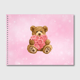 Альбом для рисования с принтом Плюшевый медведь с сердечком в Екатеринбурге, 100% бумага
 | матовая бумага, плотность 200 мг. | Тематика изображения на принте: арт | животные | картинка | медвежонок | мишка | плюшевый медведь | рисунок | розовые цветы | розочки | розы | сердечко | сердце | сердце из роз | цветы