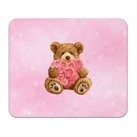 Коврик для мышки прямоугольный с принтом Плюшевый медведь с сердечком в Екатеринбурге, натуральный каучук | размер 230 х 185 мм; запечатка лицевой стороны | арт | животные | картинка | медвежонок | мишка | плюшевый медведь | рисунок | розовые цветы | розочки | розы | сердечко | сердце | сердце из роз | цветы