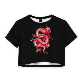 Женская футболка Crop-top 3D с принтом Дракон в Екатеринбурге, 100% полиэстер | круглая горловина, длина футболки до линии талии, рукава с отворотами | арт | дракон | дракоша | животные | картинка | китайский дракон | красный дракон | рисунок | японский дракон | ящер