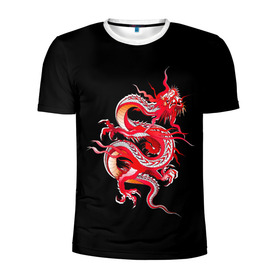 Мужская футболка 3D спортивная с принтом Дракон в Екатеринбурге, 100% полиэстер с улучшенными характеристиками | приталенный силуэт, круглая горловина, широкие плечи, сужается к линии бедра | арт | дракон | дракоша | животные | картинка | китайский дракон | красный дракон | рисунок | японский дракон | ящер