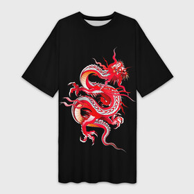 Платье-футболка 3D с принтом Дракон в Екатеринбурге,  |  | арт | дракон | дракоша | животные | картинка | китайский дракон | красный дракон | рисунок | японский дракон | ящер