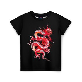 Детская футболка 3D с принтом Дракон в Екатеринбурге, 100% гипоаллергенный полиэфир | прямой крой, круглый вырез горловины, длина до линии бедер, чуть спущенное плечо, ткань немного тянется | Тематика изображения на принте: арт | дракон | дракоша | животные | картинка | китайский дракон | красный дракон | рисунок | японский дракон | ящер