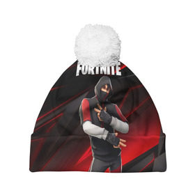 Шапка 3D c помпоном с принтом FORTNITE IKONIK. в Екатеринбурге, 100% полиэстер | универсальный размер, печать по всей поверхности изделия | 