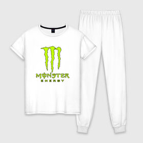 Женская пижама хлопок с принтом MONSTER ENERGY в Екатеринбурге, 100% хлопок | брюки и футболка прямого кроя, без карманов, на брюках мягкая резинка на поясе и по низу штанин | black monster | bmx | claw | cybersport | energy | monster | monster energy | moto | motocross | race | sport | киберспорт | когти | монстер энерджи | монстр | мото | мотокросс | ралли | скейтбординг | спорт | т | энергия