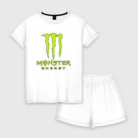 Женская пижама с шортиками хлопок с принтом MONSTER ENERGY в Екатеринбурге, 100% хлопок | футболка прямого кроя, шорты свободные с широкой мягкой резинкой | black monster | bmx | claw | cybersport | energy | monster | monster energy | moto | motocross | race | sport | киберспорт | когти | монстер энерджи | монстр | мото | мотокросс | ралли | скейтбординг | спорт | т | энергия