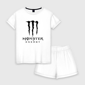 Женская пижама с шортиками хлопок с принтом MONSTER ENERGY в Екатеринбурге, 100% хлопок | футболка прямого кроя, шорты свободные с широкой мягкой резинкой | black monster | bmx | claw | cybersport | energy | monster | monster energy | moto | motocross | race | sport | киберспорт | когти | монстер энерджи | монстр | мото | мотокросс | ралли | скейтбординг | спорт | т | энергия