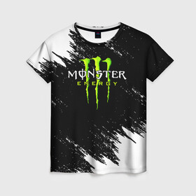 Женская футболка 3D с принтом MONSTER ENERGY  в Екатеринбурге, 100% полиэфир ( синтетическое хлопкоподобное полотно) | прямой крой, круглый вырез горловины, длина до линии бедер | black monster | bmx | claw | cybersport | energy | monster | monster energy | moto | motocross | race | sport | киберспорт | когти | монстер энерджи | монстр | мото | мотокросс | ралли | скейтбординг | спорт | т | энергия