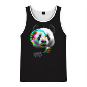 Мужская майка 3D с принтом Панда и мыльный пузырь в Екатеринбурге, 100% полиэстер | круглая горловина, приталенный силуэт, длина до линии бедра. Пройма и горловина окантованы тонкой бейкой | арт | животные | забавная панда | зверь панда | мыльный пузырь | панда | панды | пузырь | рисунок