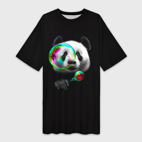 Платье-футболка 3D с принтом Панда и мыльный пузырь в Екатеринбурге,  |  | арт | животные | забавная панда | зверь панда | мыльный пузырь | панда | панды | пузырь | рисунок