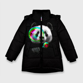 Зимняя куртка для девочек 3D с принтом Панда и мыльный пузырь в Екатеринбурге, ткань верха — 100% полиэстер; подклад — 100% полиэстер, утеплитель — 100% полиэстер. | длина ниже бедра, удлиненная спинка, воротник стойка и отстегивающийся капюшон. Есть боковые карманы с листочкой на кнопках, утяжки по низу изделия и внутренний карман на молнии. 

Предусмотрены светоотражающий принт на спинке, радужный светоотражающий элемент на пуллере молнии и на резинке для утяжки. | арт | животные | забавная панда | зверь панда | мыльный пузырь | панда | панды | пузырь | рисунок