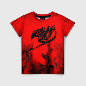 Детская футболка 3D с принтом Хвост Феи черное пламя на красном фоне в Екатеринбурге, 100% гипоаллергенный полиэфир | прямой крой, круглый вырез горловины, длина до линии бедер, чуть спущенное плечо, ткань немного тянется | bright | fairy tail | fire | happy | heat | light | natsu | wildfire | грей фуллбастер | добенгаль | иксид | искры | кавазу | лектор | локи | люси | нацу | нацу драгнил | ничия | огненный | огонь | пантер лили | пламя | пожар | то