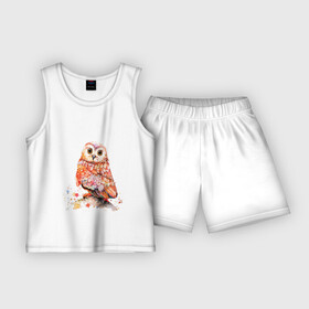 Детская пижама с шортами хлопок с принтом Совушка в Екатеринбурге,  |  | арт | весна | животные | картинка | краски | рисунок | сова | яркий