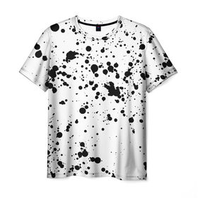 Мужская футболка 3D с принтом Далматинец в Екатеринбурге, 100% полиэфир | прямой крой, круглый вырез горловины, длина до линии бедер | Тематика изображения на принте: брызги краски | далматинец | краска | пятно | с брызгами | черные пятна