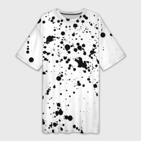Платье-футболка 3D с принтом Далматинец   брызги чёрными пятнами в Екатеринбурге,  |  | брызги краски | далматинец | краска | пятно | с брызгами | черные пятна