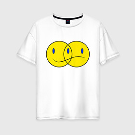 Женская футболка хлопок Oversize с принтом Смайл (Z) в Екатеринбурге, 100% хлопок | свободный крой, круглый ворот, спущенный рукав, длина до линии бедер
 | emoji | smail | smile | мордочка | рожица | смаил | смайл | улыбка | эмоджи