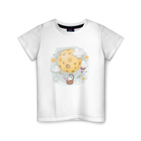 Детская футболка хлопок с принтом Единорог в космосе в Екатеринбурге, 100% хлопок | круглый вырез горловины, полуприлегающий силуэт, длина до линии бедер | nasa | воздушный шар | единорог | звезды | космос | луна | милый | милый единорог