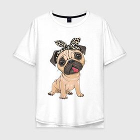 Мужская футболка хлопок Oversize с принтом милый мопс в Екатеринбурге, 100% хлопок | свободный крой, круглый ворот, “спинка” длиннее передней части | versace | арт | версаче | гламурный | животные | золото | картинка | леопард | милый | мода | мопс | мопсиха | пес | песик | рисунок | собака