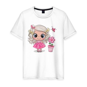 Мужская футболка хлопок с принтом Маленькая принцесса в Екатеринбурге, 100% хлопок | прямой крой, круглый вырез горловины, длина до линии бедер, слегка спущенное плечо. | бабочка | девочка | девочке | маленькая | милая | сердечки | цветочки