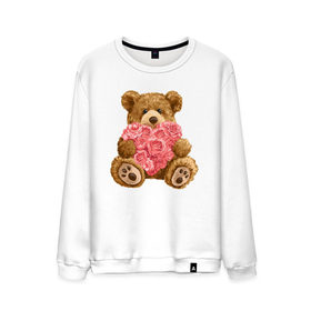 Мужской свитшот хлопок с принтом Плюшевый медведь с сердечком в Екатеринбурге, 100% хлопок |  | Тематика изображения на принте: арт | животные | картинка | медвежонок | мишка | плюшевый медведь | рисунок | розовые цветы | розочки | розы | сердечко | сердце | сердце из роз | цветы