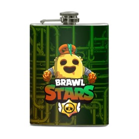 Фляга с принтом Brawl Stars Robot Spike в Екатеринбурге, металлический корпус | емкость 0,22 л, размер 125 х 94 мм. Виниловая наклейка запечатывается полностью | Тематика изображения на принте: brawl | brawl stars | brawl stars spike robot | spike | spike robot | бравл | бравл кактус | бравл спайк | бравл старс | кактус | робоспайк | спайк | спайк бравл старс