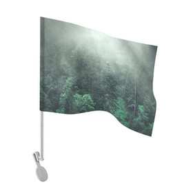 Флаг для автомобиля с принтом Туманный лес в Екатеринбурге, 100% полиэстер | Размер: 30*21 см | дерево | деревья | зеленый | лес | облака | облако | снег | темный