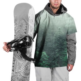 Накидка на куртку 3D с принтом Туманный лес в Екатеринбурге, 100% полиэстер |  | Тематика изображения на принте: дерево | деревья | зеленый | лес | облака | облако | снег | темный