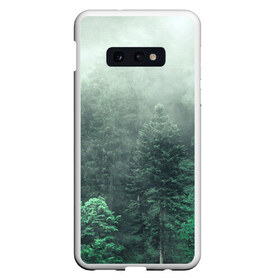 Чехол для Samsung S10E с принтом Туманный лес в Екатеринбурге, Силикон | Область печати: задняя сторона чехла, без боковых панелей | дерево | деревья | зеленый | лес | облака | облако | снег | темный