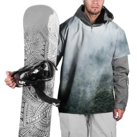 Накидка на куртку 3D с принтом Туманный лес в Екатеринбурге, 100% полиэстер |  | Тематика изображения на принте: белый | зеленый | лес | облака | облако | природа | темный | туман