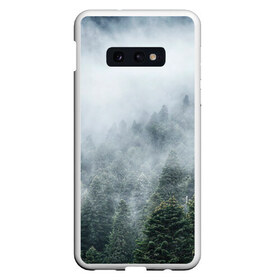 Чехол для Samsung S10E с принтом Туманный лес в Екатеринбурге, Силикон | Область печати: задняя сторона чехла, без боковых панелей | белый | зеленый | лес | облака | облако | природа | темный | туман