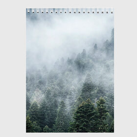 Скетчбук с принтом Туманный лес в Екатеринбурге, 100% бумага
 | 48 листов, плотность листов — 100 г/м2, плотность картонной обложки — 250 г/м2. Листы скреплены сверху удобной пружинной спиралью | белый | зеленый | лес | облака | облако | природа | темный | туман